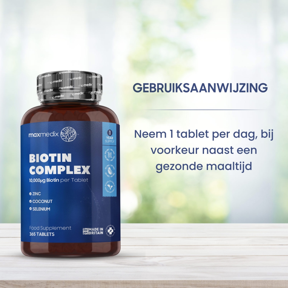 Biotine Complex Voor Je Haar, Huid En Nagels | 365 Tabletten Met 10.000 ...