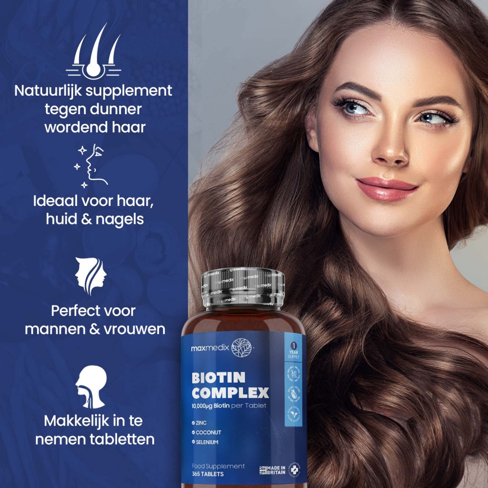 Biotine Complex Voor Je Haar, Huid En Nagels | 365 Tabletten Met 10.000 ...